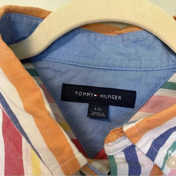 Tommy Hilfiger 100% cotton multicolor striped  button down shirt - Picture 4 of 6
